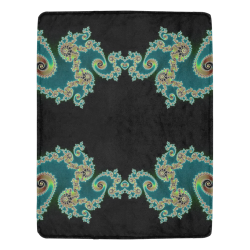 Aqua and Black  Hearts Lace Fractal Abstract Ultra-Soft Micro Fleece Blanket 54''x70''