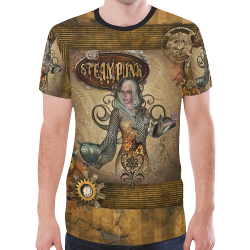 Steampunk lady with owl New All Over Print T-shirt for Men (Model T45)