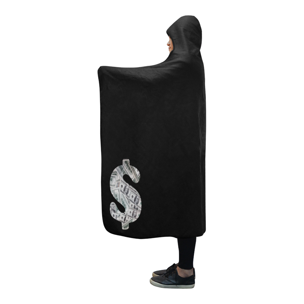 Hundred Dollar Bills - Money Sign Black Hooded Blanket 80''x56''