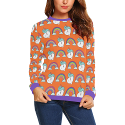 Unicorn Orange All Over Print Crewneck Sweatshirt for Women (Model H18)