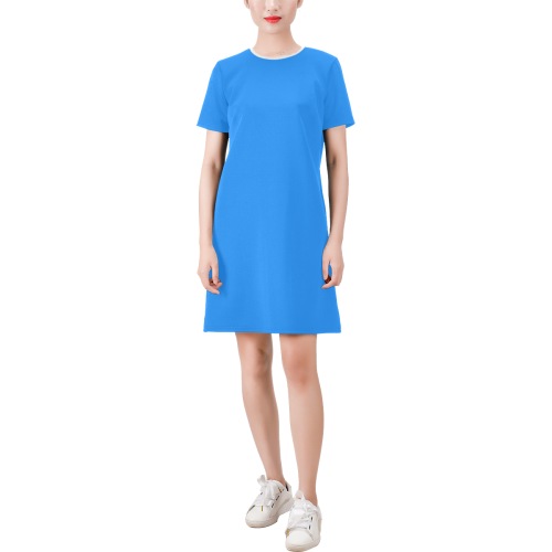 color dodger blue Short-Sleeve Round Neck A-Line Dress (Model D47)