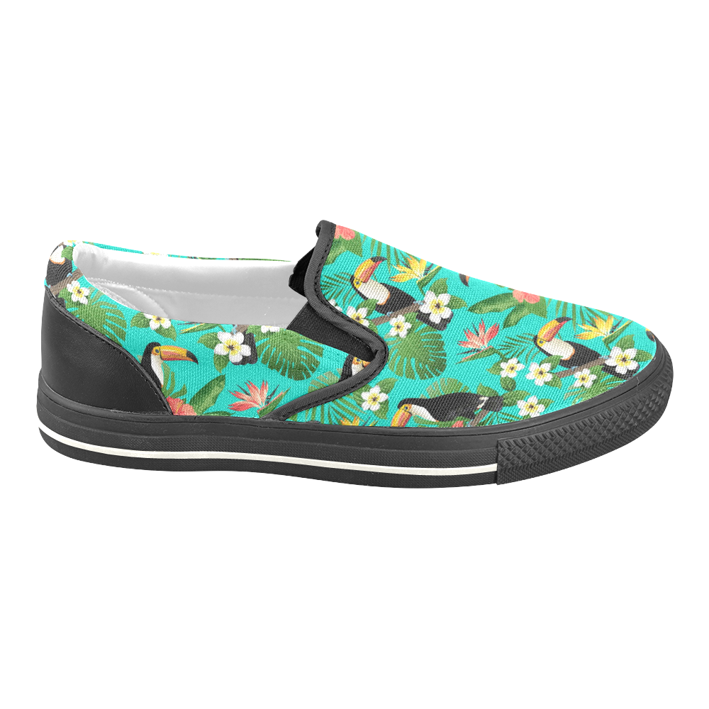 Tropical Summer Toucan Pattern Women's Unusual Slip-on Canvas Shoes (Model 019)