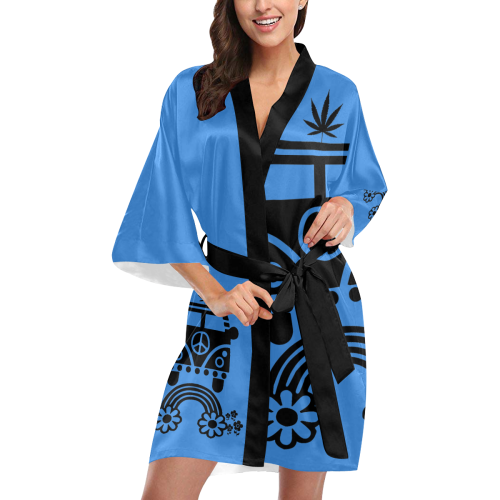 HIPPIE CANNABIS 70s 60s BLUE Kimono Robe