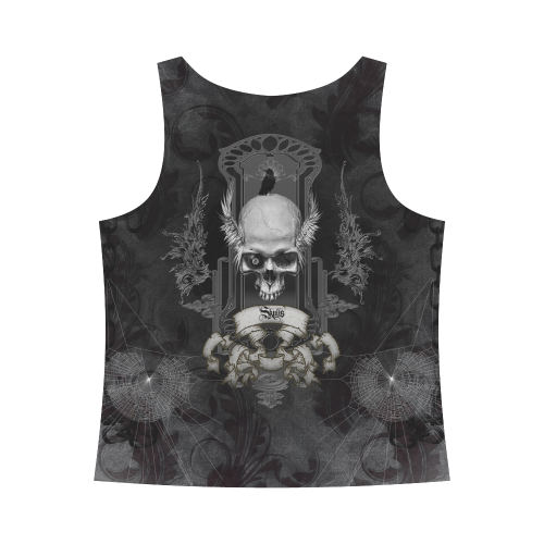 Skull with crow in black and white All Over Print Tank Top for Women (Model T43)