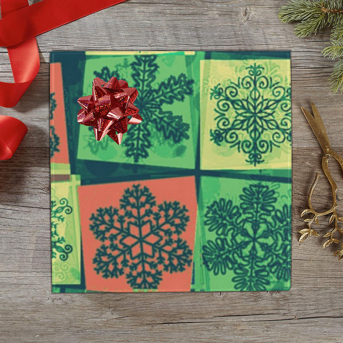 abstract snowflake squares Gift Wrapping Paper 58"x 23" (5 Rolls)