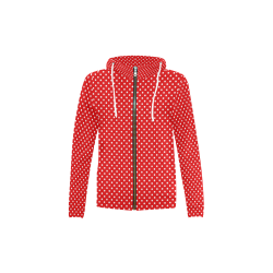 Red polka dots All Over Print Full Zip Hoodie for Kid (Model H14)