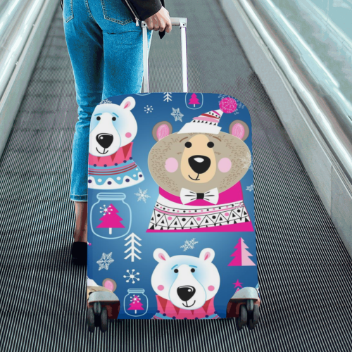 Happy Holidays Bears Pattern Luggage Cover/Large 26"-28"