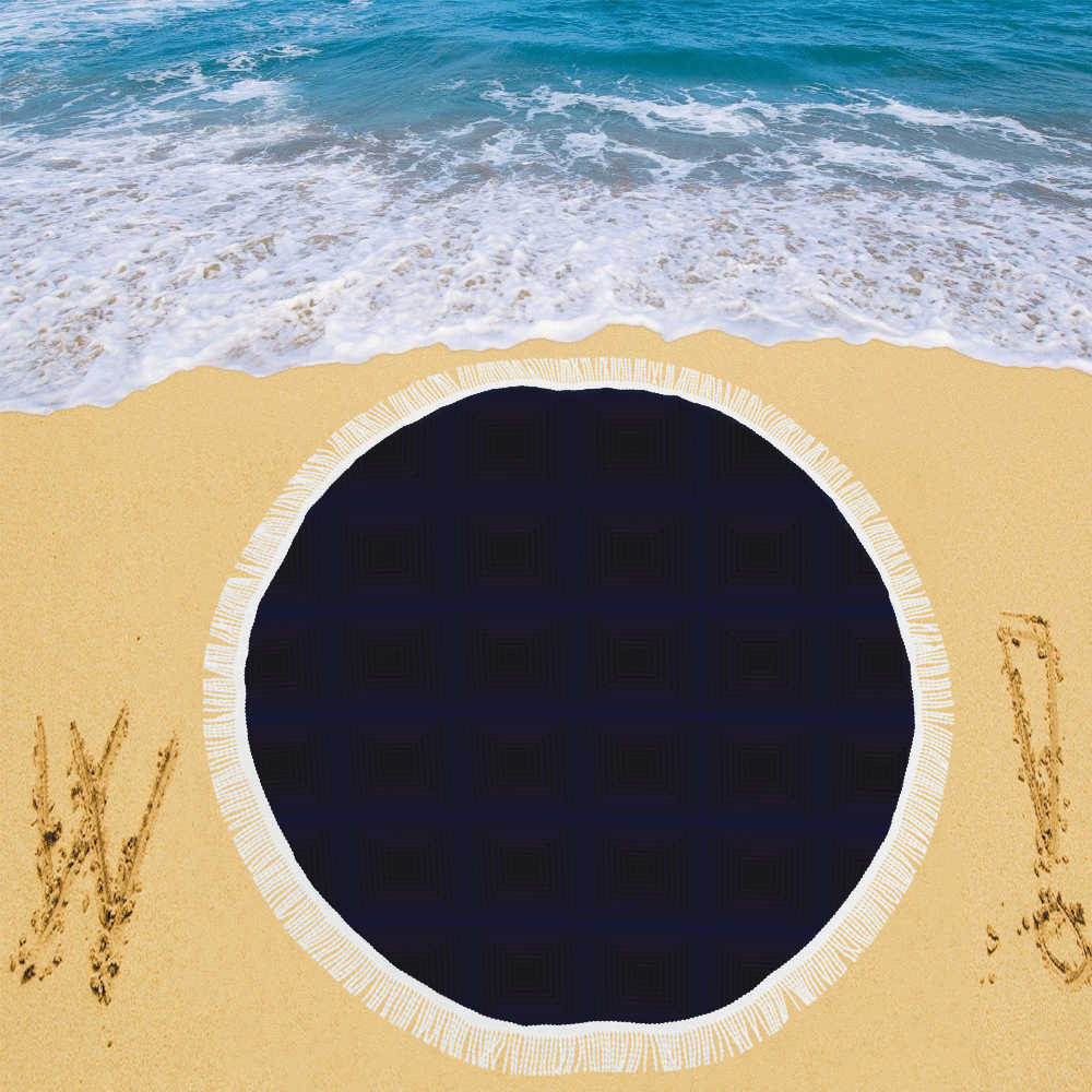 Royal blue on black squares Circular Beach Shawl 59"x 59"
