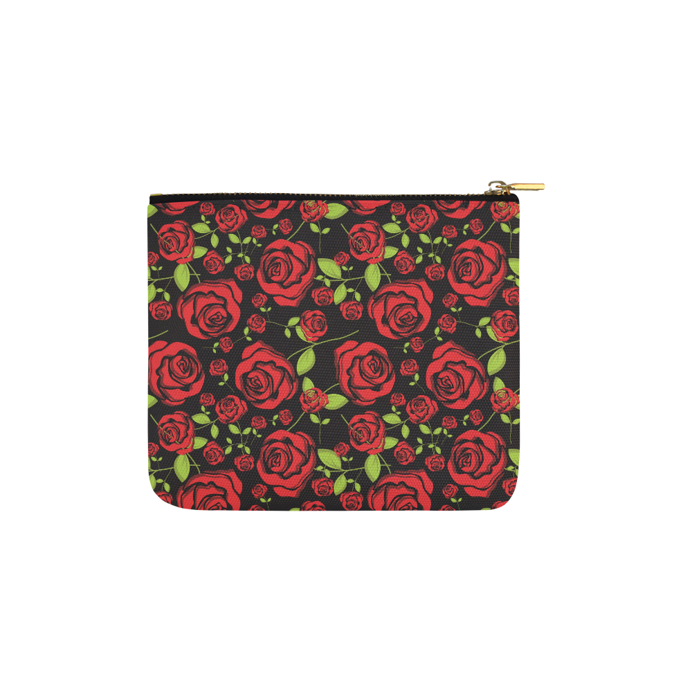 Red Roses on Black Carry-All Pouch 6''x5''