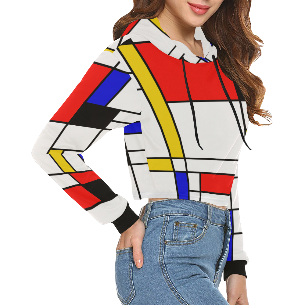 Bauhouse Composition Mondrian Style All Over Print Crop Hoodie for Women (Model H22)