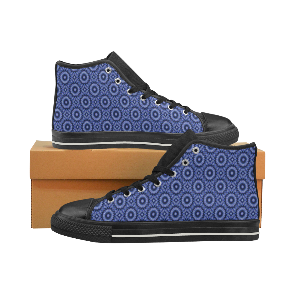 Blue Geometric Men’s Classic High Top Canvas Shoes (Model 017)