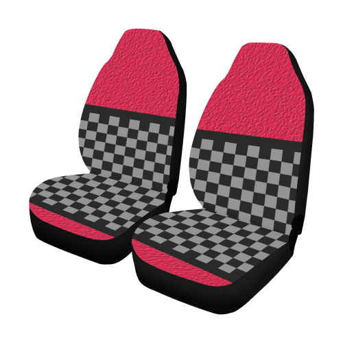 Checkered Pattern with Textured Red Car Seat Covers (Set of 2)