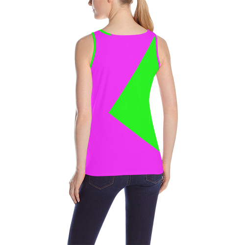 Bright Neon Green and Pink All Over Print Tank Top for Women (Model T43)