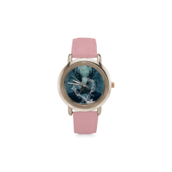Dolphin jumping by a heart Women's Rose Gold Leather Strap Watch(Model 201)