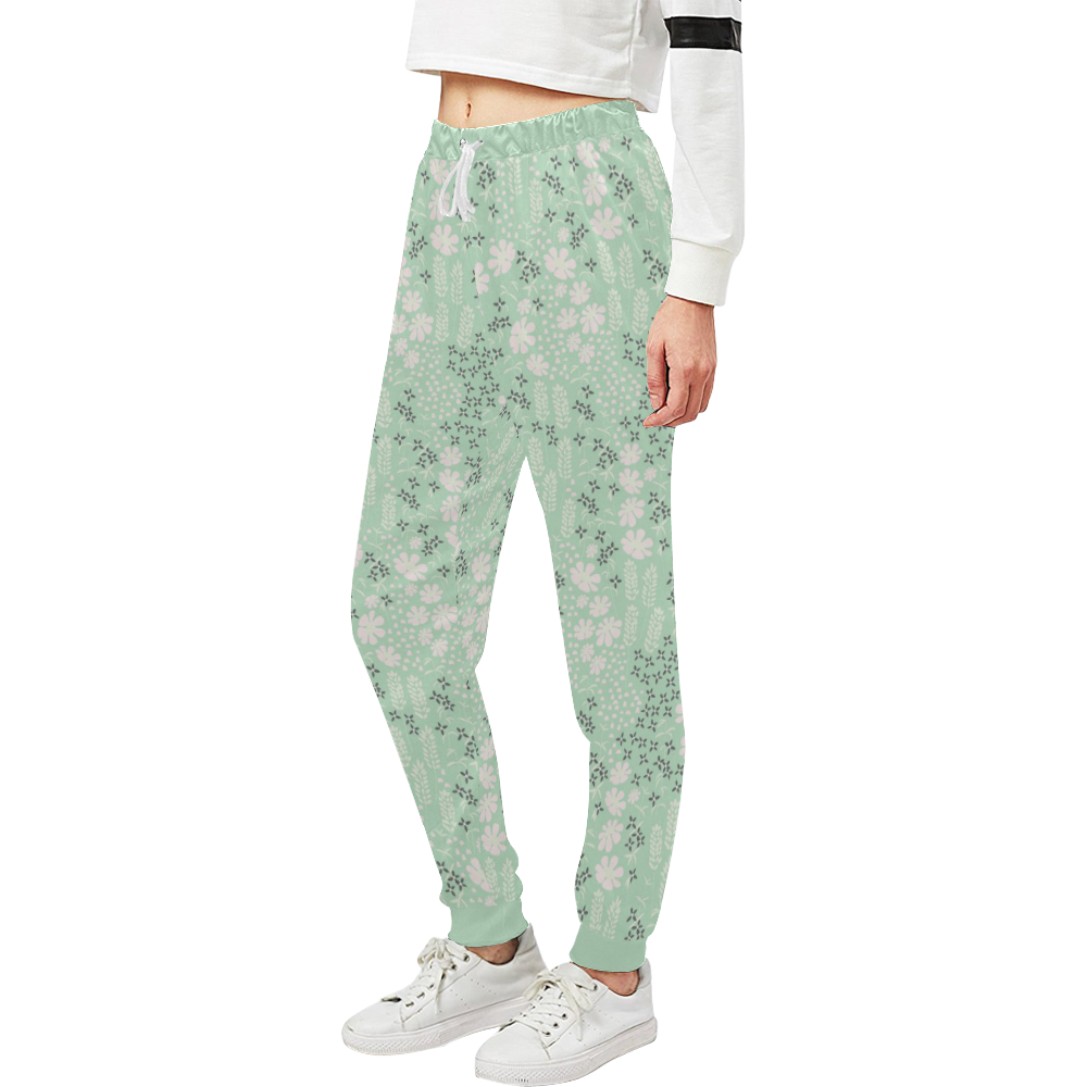 Mint Floral Pattern Unisex All Over Print Sweatpants (Model L11)