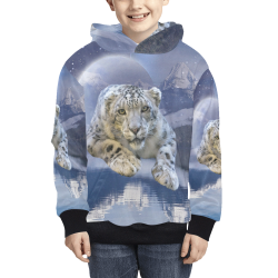 Snow Leopard and Moon Kids' All Over Print Hoodie (Model H38)