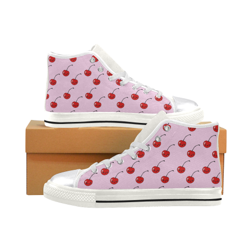 kawaii cherries red pattern Women's Classic High Top Canvas Shoes (Model 017)