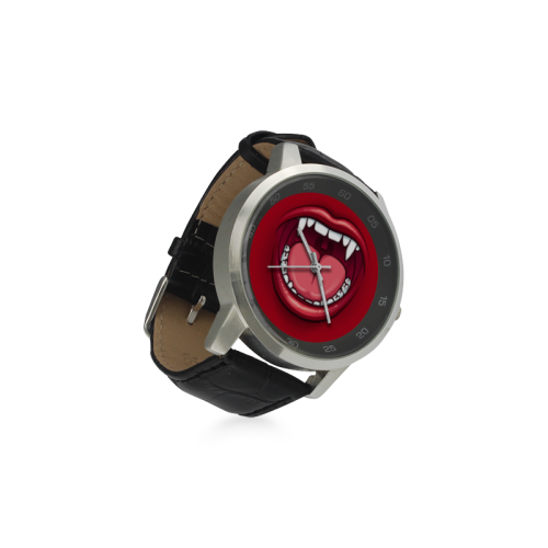 Fangs of Vampire Unisex Stainless Steel Leather Strap Watch(Model 202)