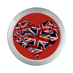 Union Jack British UK Flag Heart Red Silver Color Wall Clock