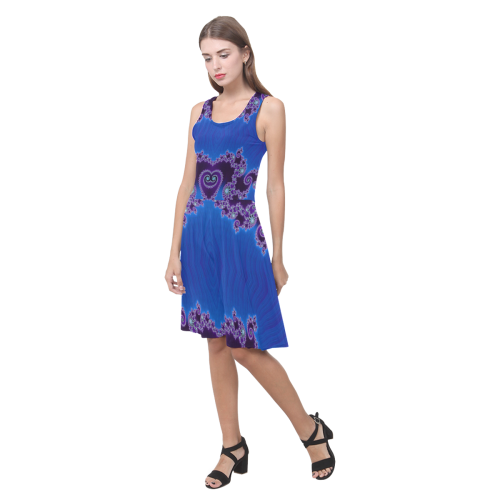 Blue Hearts and Lace Fractal Abstract 2 Atalanta Casual Sundress(Model D04)