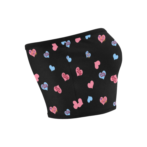 Pink-Blue-Hearts Wild-Thing Hot-Stuff on Black Bandeau Top