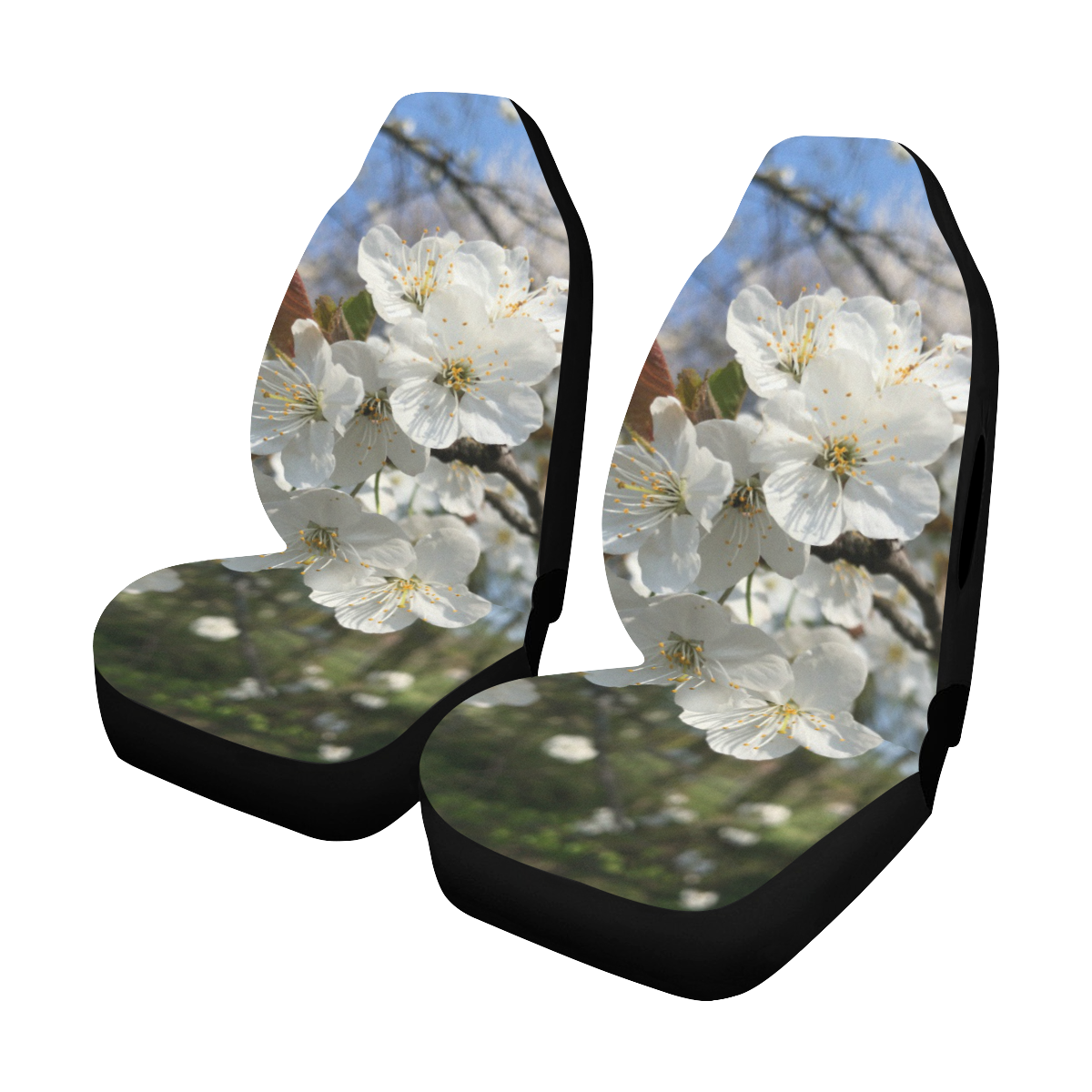 white flower Car Seat Cover Airbag Compatible (Set of 2)