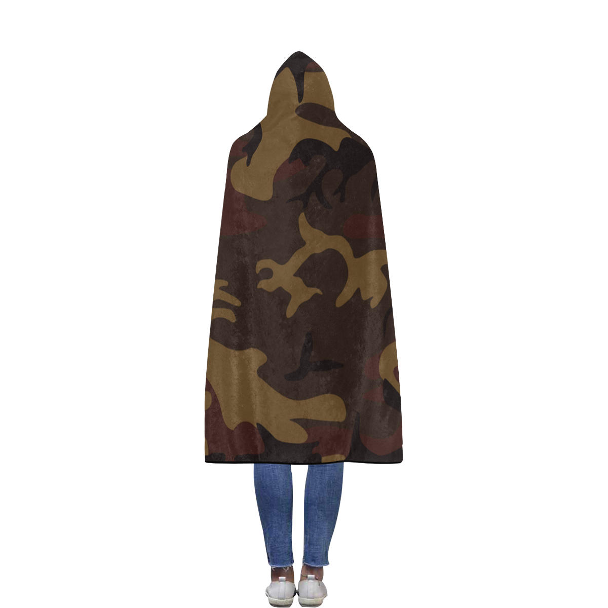 Camo Dark Brown Flannel Hooded Blanket 56''x80''