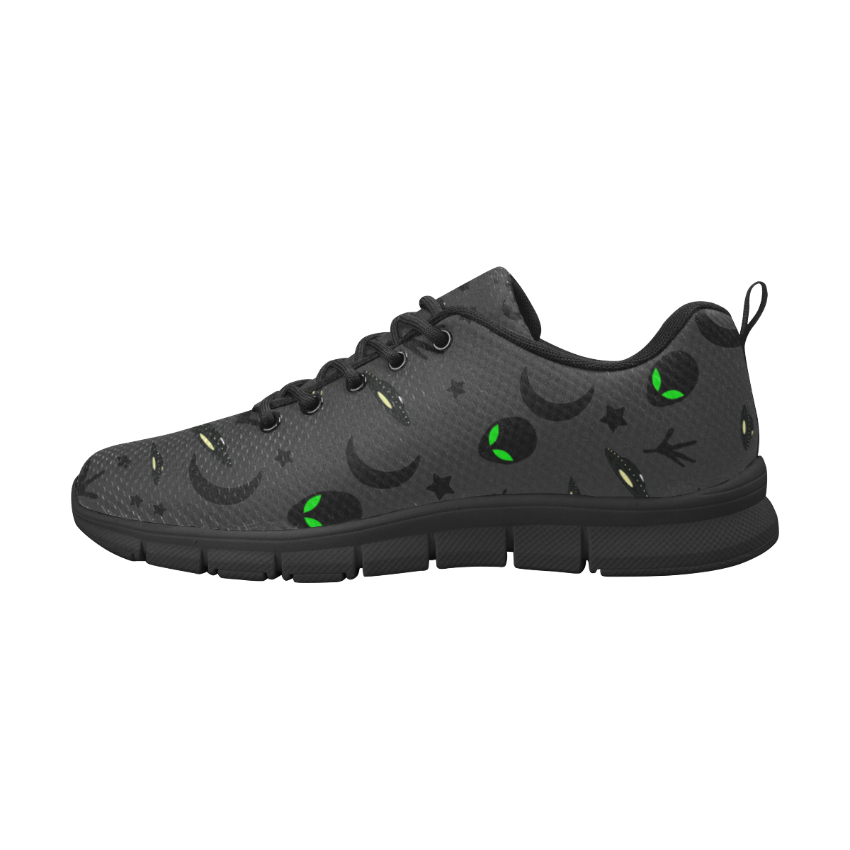 Alien Flying Saucers Stars Pattern  (Black/Charcoal) Women's Breathable Running Shoes (Model 055)
