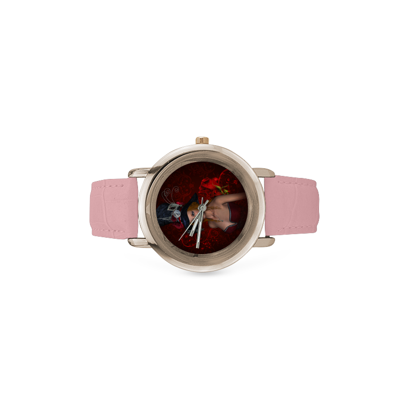 Beautiful steampunk lady, awesome hat Women's Rose Gold Leather Strap Watch(Model 201)