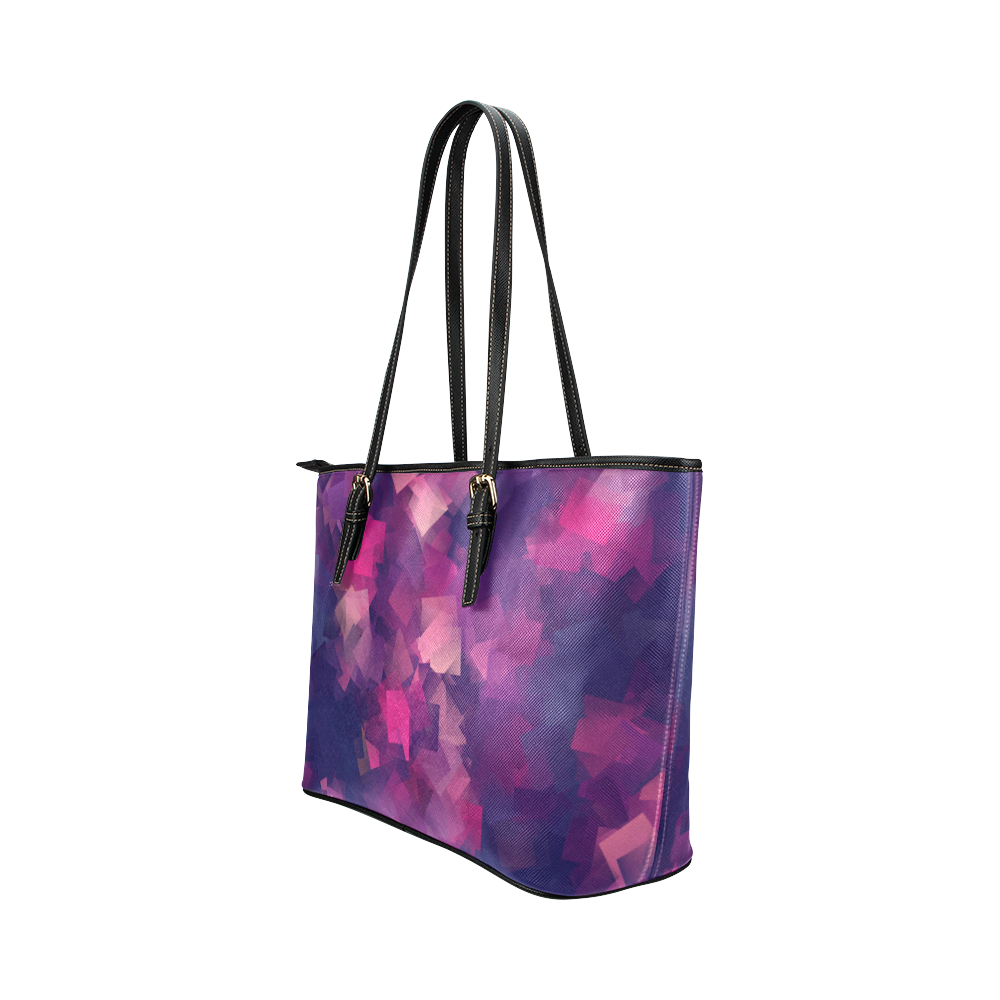 purple pink magenta cubism #modern Leather Tote Bag/Small (Model 1651)