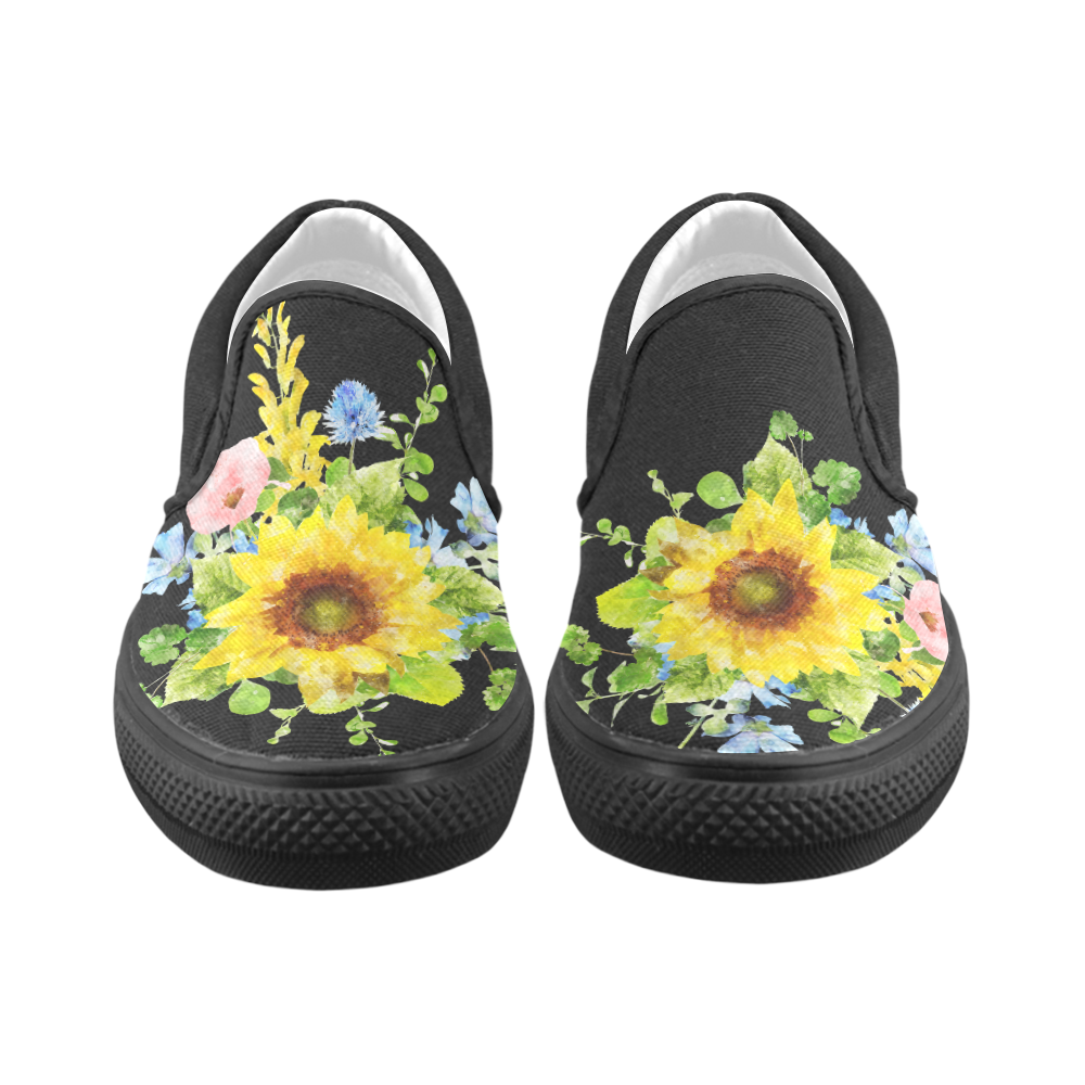 Fairlings Delight's Sunflower Bouquets Women's Kicks 53086G1 Women's Unusual Slip-on Canvas Shoes (Model 019)