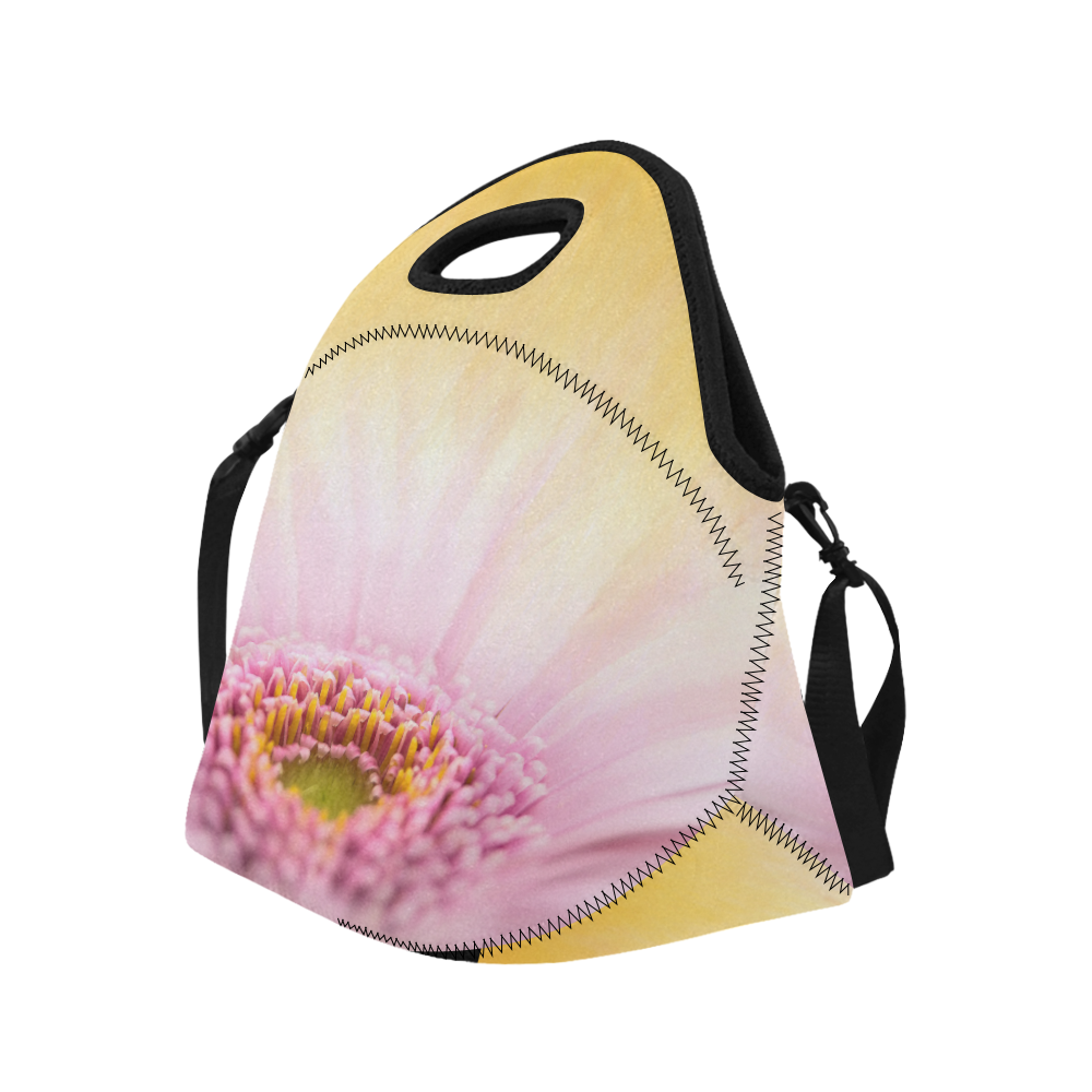 Gerbera Daisy - Pink Flower on Watercolor Yellow Neoprene Lunch Bag/Large (Model 1669)