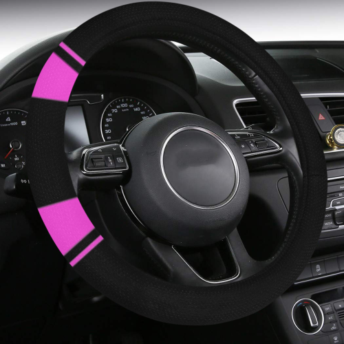 Race Car Stripes Black and Pink Steering Wheel Cover with Anti-Slip Insert