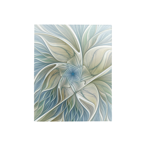 Floral Fantasy Pattern Abstract Blue Khaki Fractal Art Quilt 40"x50"