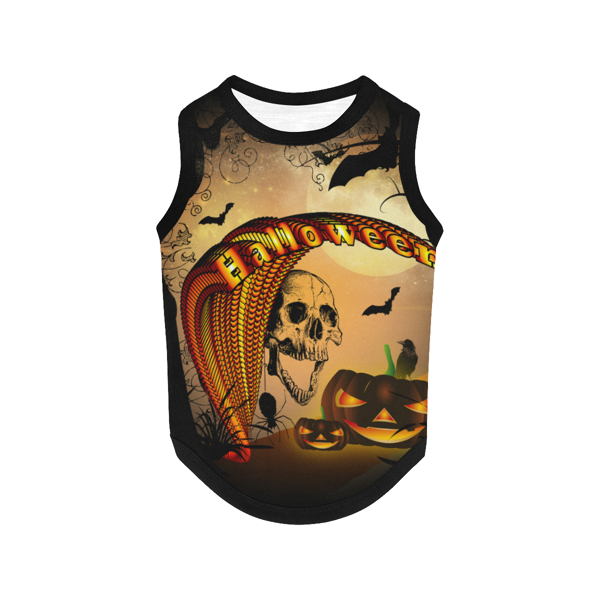 Funny halloween design with skull and pumpkin All Over Print Pet Tank Top