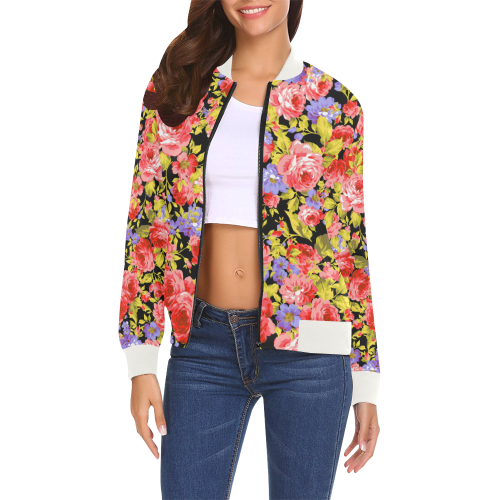 Colorful Flower Pattern All Over Print Bomber Jacket for Women (Model H19)