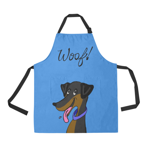 Woof!! dachshund - blue All Over Print Apron