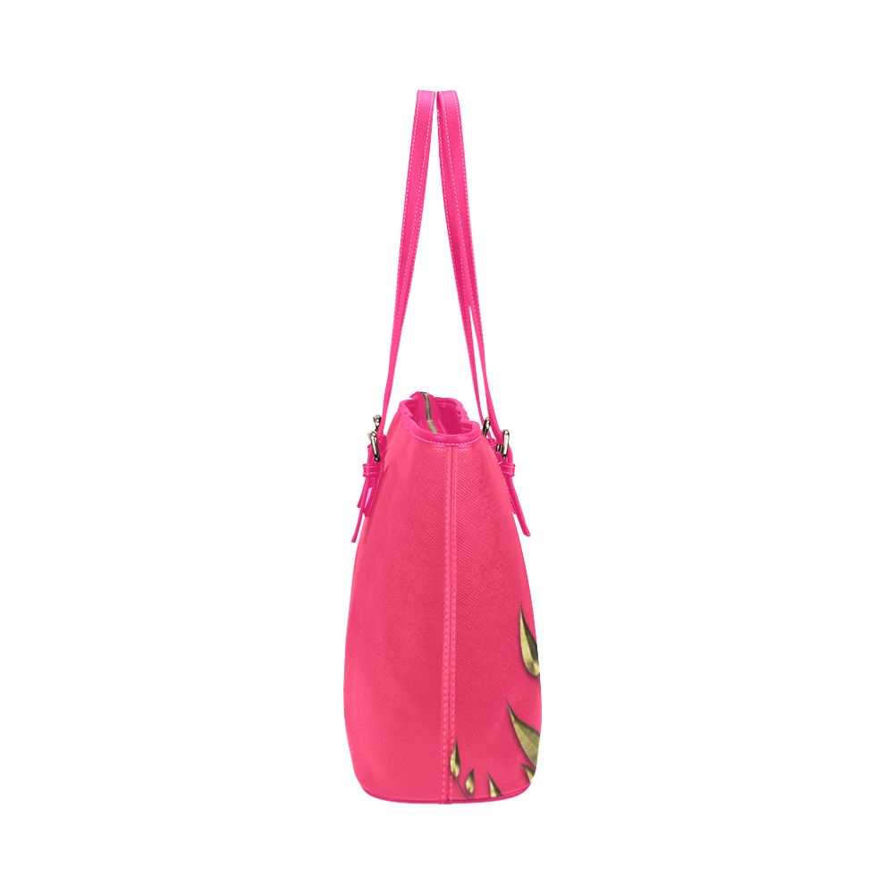 annabellerockz-flower-pink-totebag-543-neon Leather Tote Bag/Large (Model 1651)
