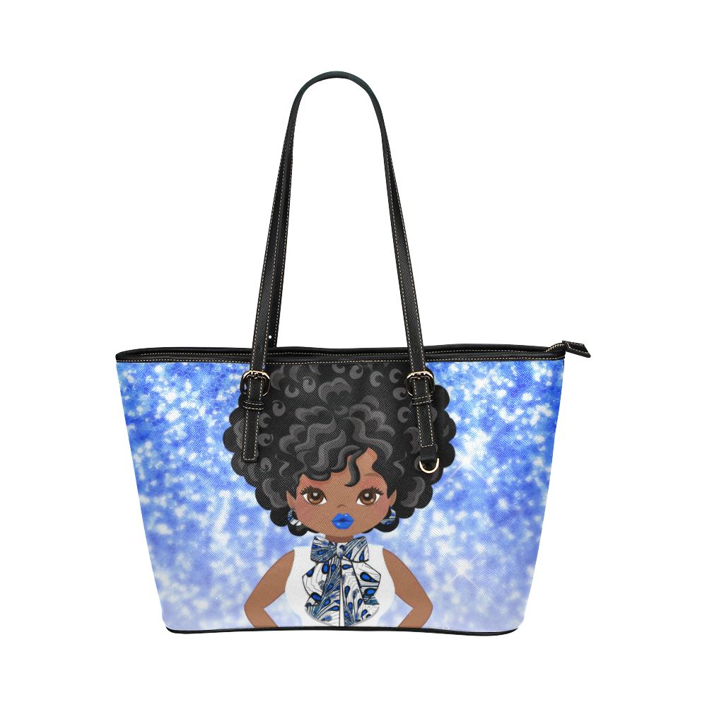 Sparkle Mujka and Femme in Blue Leather Tote Bag/Large (Model 1651)