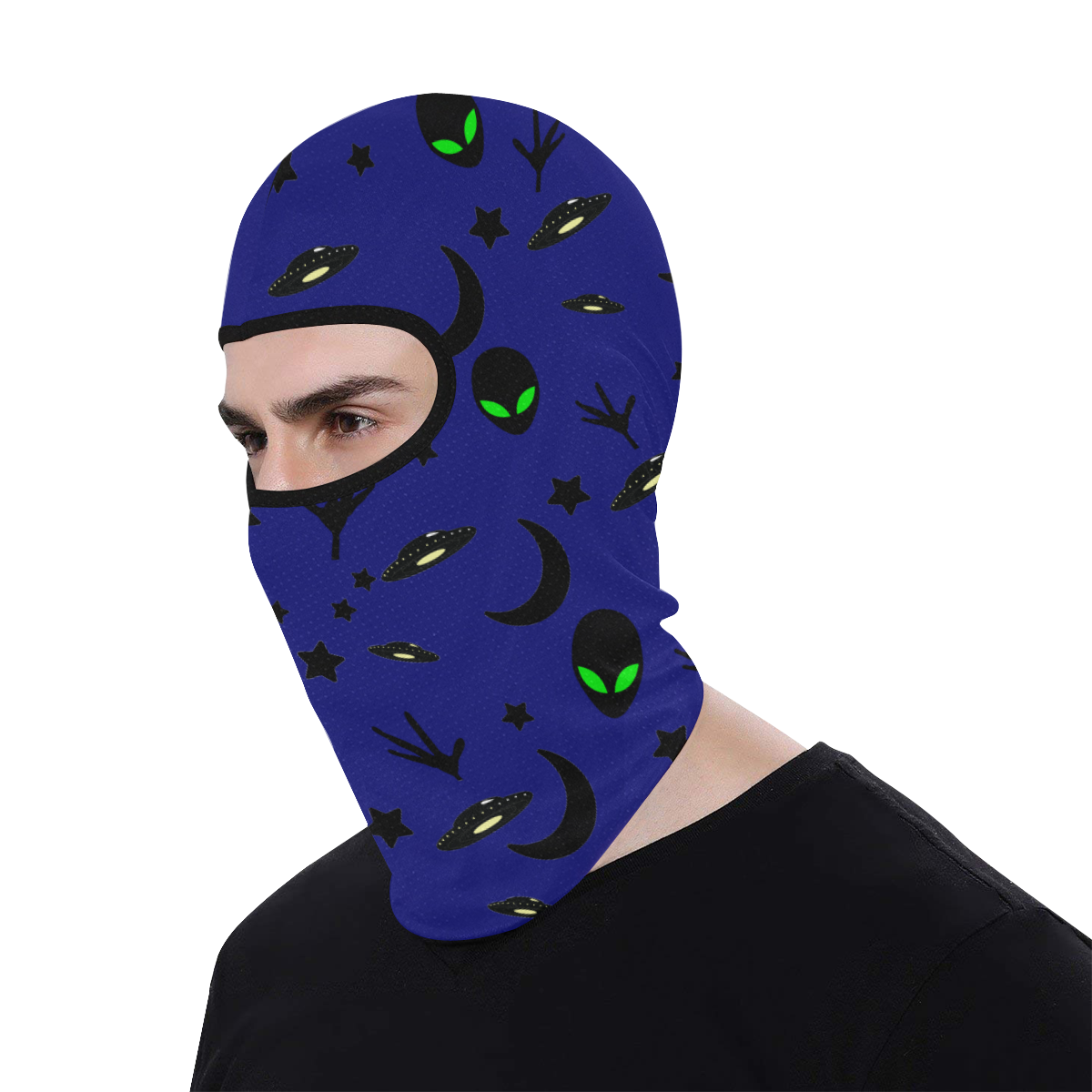 Alien Flying Saucers Stars Pattern on Blue All Over Print Balaclava