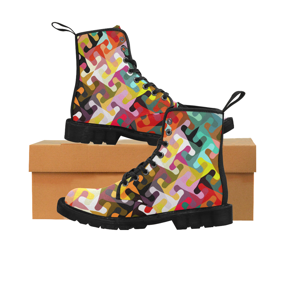 Colorful shapes Martin Boots for Women (Black) (Model 1203H)