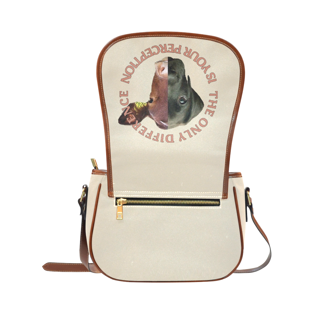 Vegan Cow and Dog Design with Slogan Saddle Bag/Large (Model 1649)