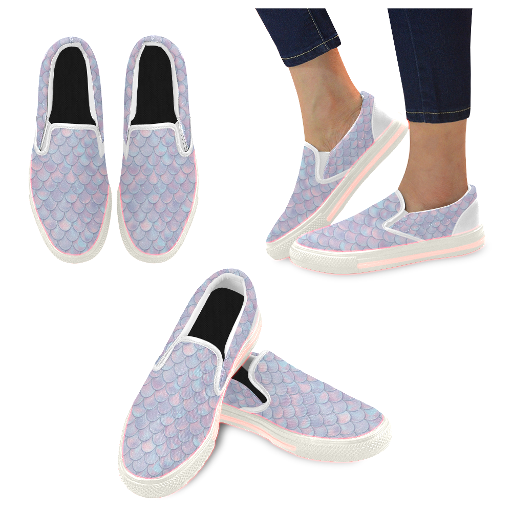 Mermaid Scales Slip-on Canvas Shoes for Men/Large Size (Model 019)