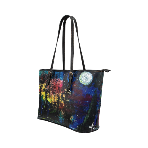 Snowy Snowy Night / Black Leather Tote Bag/Large (Model 1651)