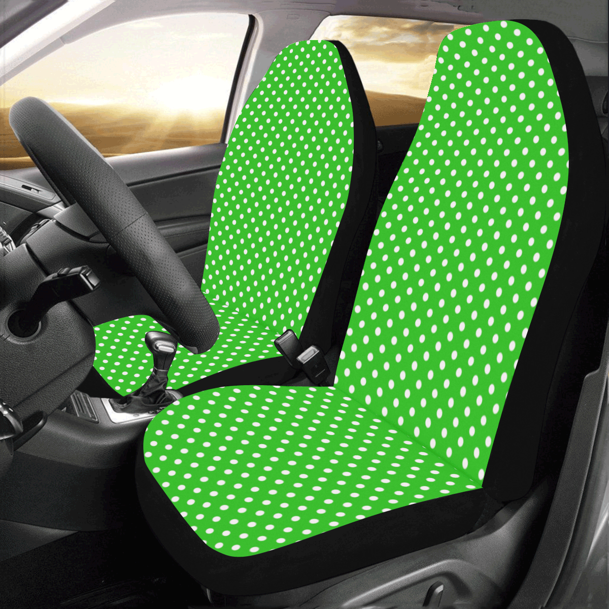 Green polka dots Car Seat Covers (Set of 2)