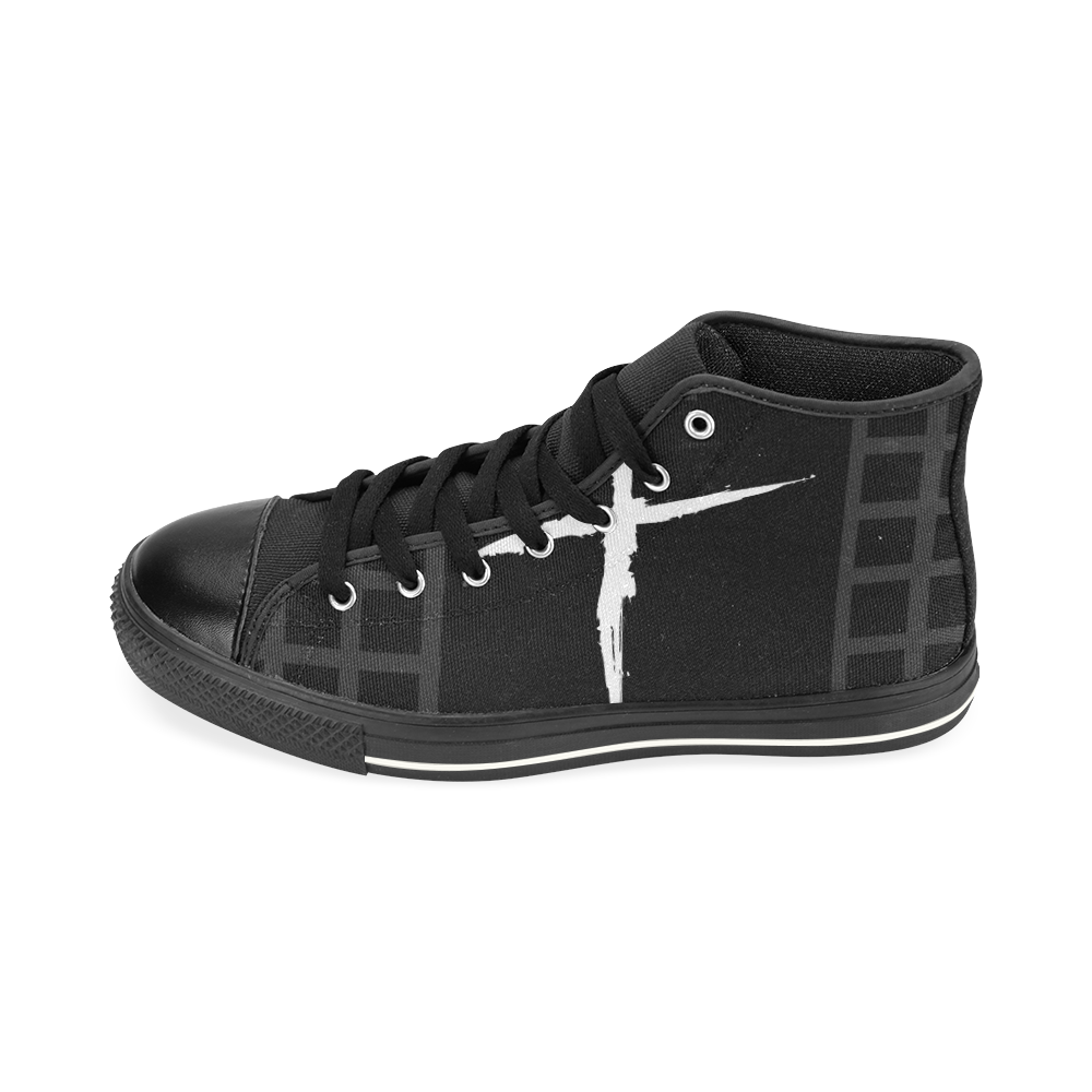 Kids High-Top Sneakers Black High Top Canvas Shoes for Kid (Model 017)