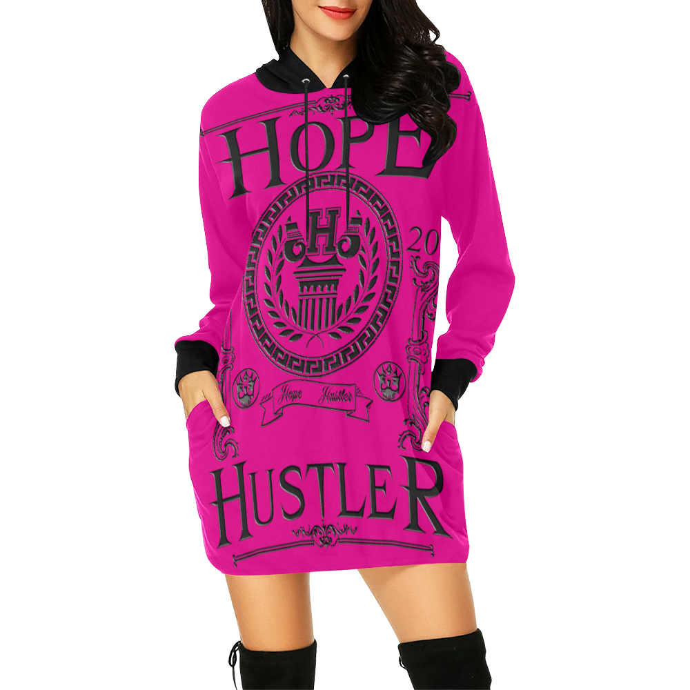 Hope Hustler Greek-styled Hoodie Dress All Over Print Hoodie Mini Dress (Model H27)