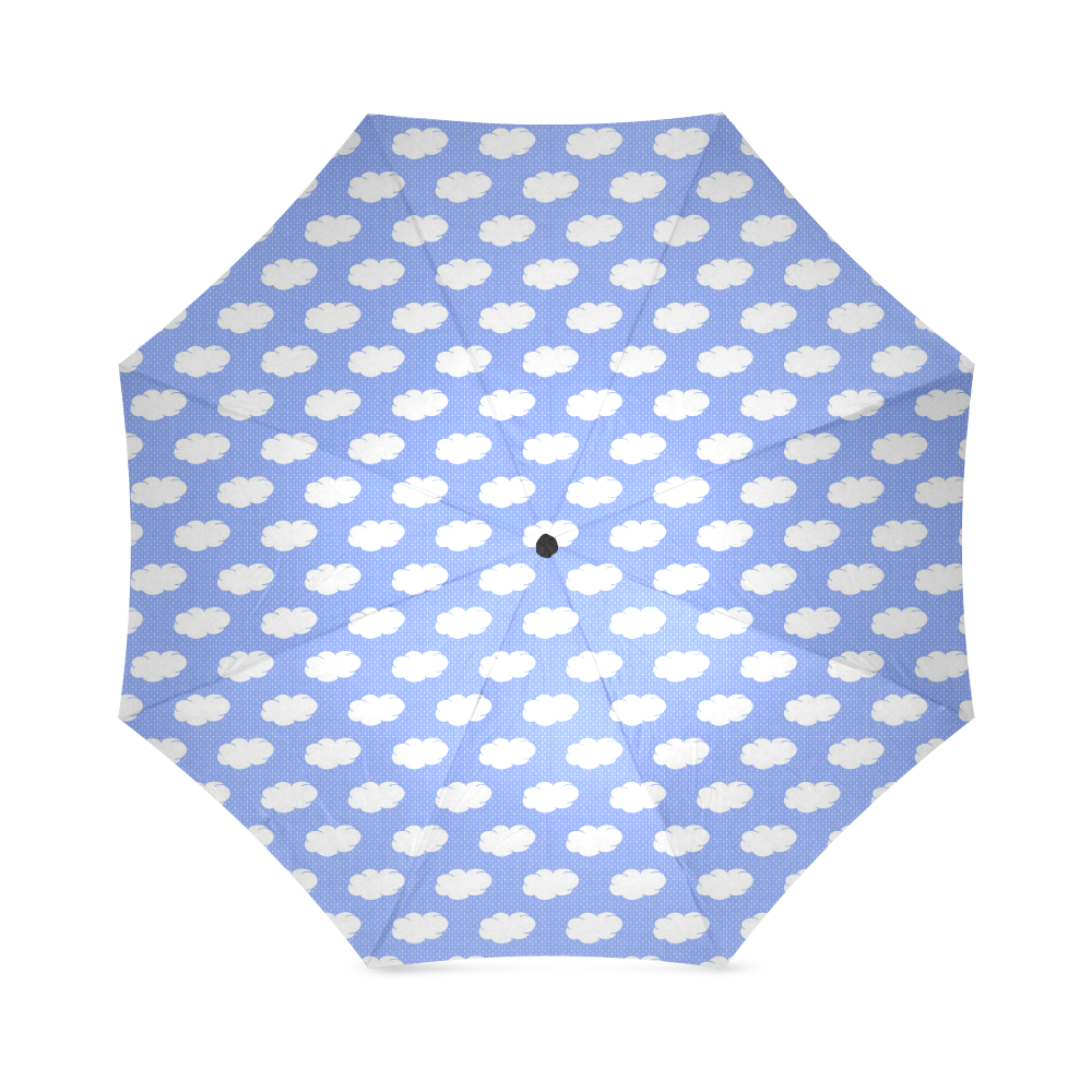 Clouds and Polka Dots on Blue Foldable Umbrella (Model U01)