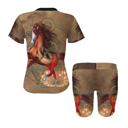 Wonderful horse with skull, red colors Women's Short Yoga Set