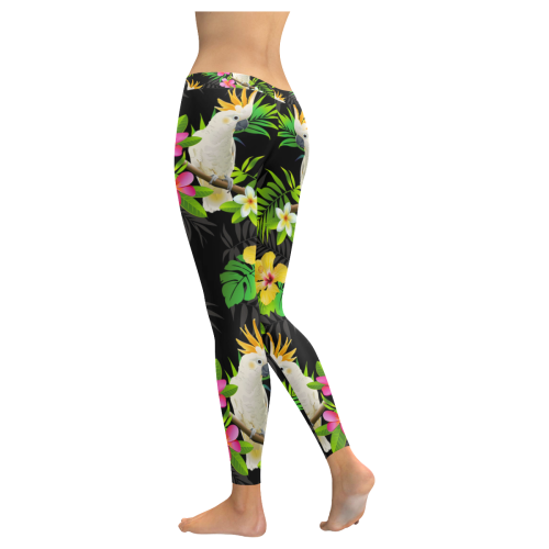 Parrots And Tropical Flowers Women's Low Rise Leggings (Invisible Stitch) (Model L05)
